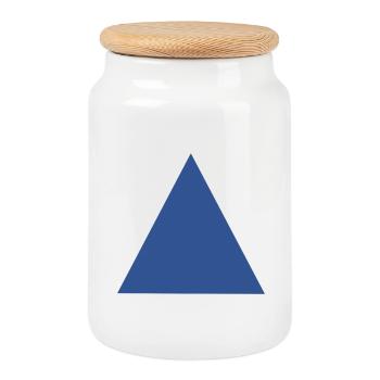 Abstract Blue Triangle Pattern - Cookie Jar with Wooden Lid - white - Front