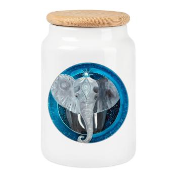 Mandala d’éléphant dans le style fantastique - Boîte à biscuits avec couvercle en bois - blanc - Devant