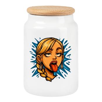 Grimace - Boîte à biscuits avec couvercle en bois - blanc - Devant