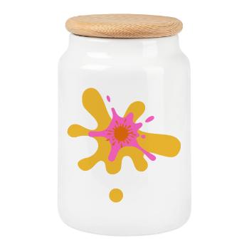 Artful color explosion design - Cookie Jar with Wooden Lid - white - Front