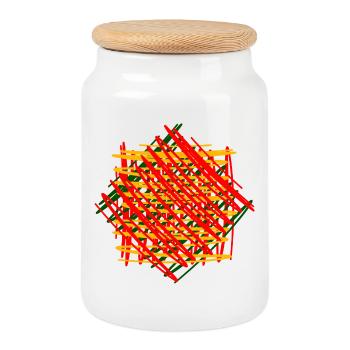 Geometric Play of Colors Print Design - Cookie Jar with Wooden Lid - white - Front