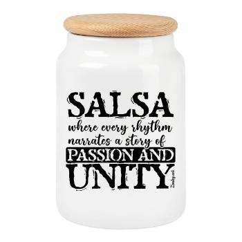 Kubanisches Salsa Rhythmus und Leidenschaft T-Shirt - Keksdose mit Holzdeckel - Weiß - Vorne