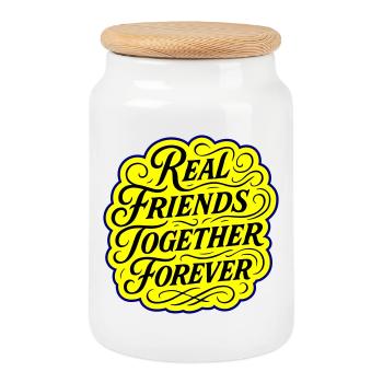 Real friends forever - Cookie Jar with Wooden Lid - white - Front