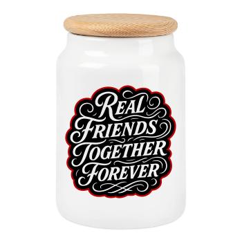 Real friends forever - Cookie Jar with Wooden Lid - white - Front