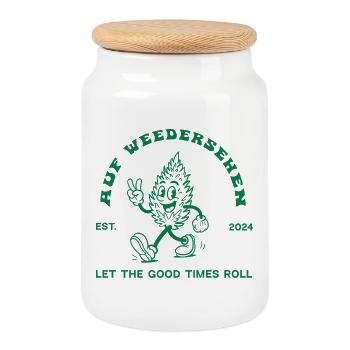 Stoner avec signe de paix - ON WEED - Boîte à biscuits avec couvercle en bois - blanc - Devant