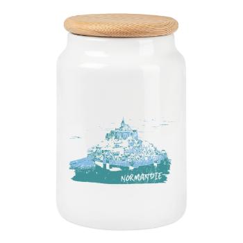 Mont Saint-Michel Blau Aquarell - Keksdose mit Holzdeckel - Weiß - Vorne