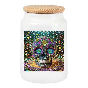  Dia de los Muertos Totenkopf - Keksdose mit Holzdeckel - Weiß - Vorne