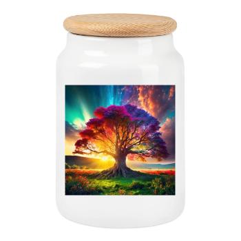 Tree of Life in Sunset - Cookie Jar with Wooden Lid - white - Front