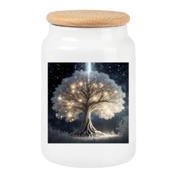 Glowing Tree of Dreams - Cookie Jar with Wooden Lid - white - Front