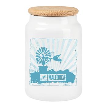 Moulin à vent de Majorque et design - Boîte à biscuits avec couvercle en bois - blanc - Devant