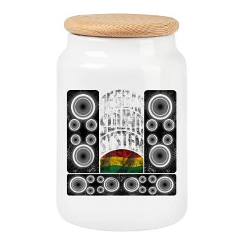 Reggae Sound System Design - Cookie Jar with Wooden Lid - white - Front