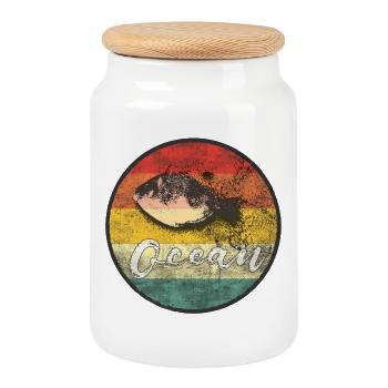 Vintage Poisson Océan Design Rétro - Boîte à biscuits avec couvercle en bois - blanc - Devant