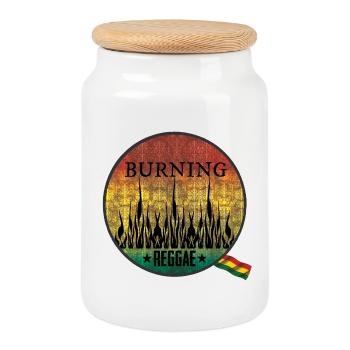 Fiery Burning Reggae Emblem - Cookie Jar with Wooden Lid - white - Front