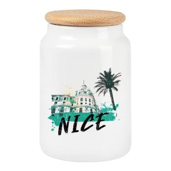 Nice Promenade des Anglais and architecture - Cookie Jar with Wooden Lid - white - Front