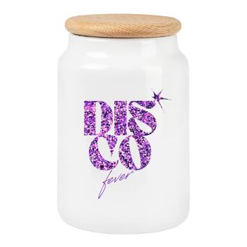 Glitzerndes Disco Love Emblem - Keksdose mit Holzdeckel - Weiß - Vorne