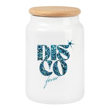Glitzer Disco Fever Blau Design - Keksdose mit Holzdeckel - Weiß - Vorne