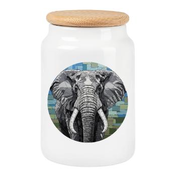 Mosaik Elefant Kunst Porträt - Keksdose mit Holzdeckel - Weiß - Vorne