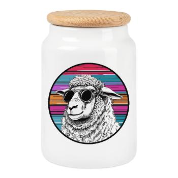Surfeur de lama avec lunettes de soleil - Boîte à biscuits avec couvercle en bois - blanc - Devant