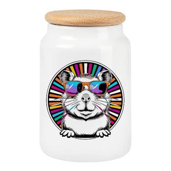 Cooler Hamster mit Sonnenbrille - Keksdose mit Holzdeckel - Weiß - Vorne