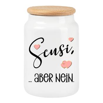 GERMAN ITALIAN SORRY NO HEART - Cookie Jar with Wooden Lid - white - Front