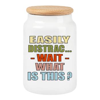 EASILY DISTRACTED QUOTE FOCUS - Cookie Jar with Wooden Lid - white - Front