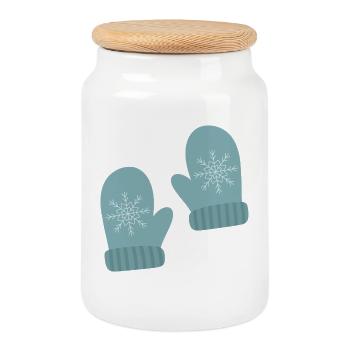 Winter Fäustlinge Schneeflocke Design - Keksdose mit Holzdeckel - Weiß - Vorne