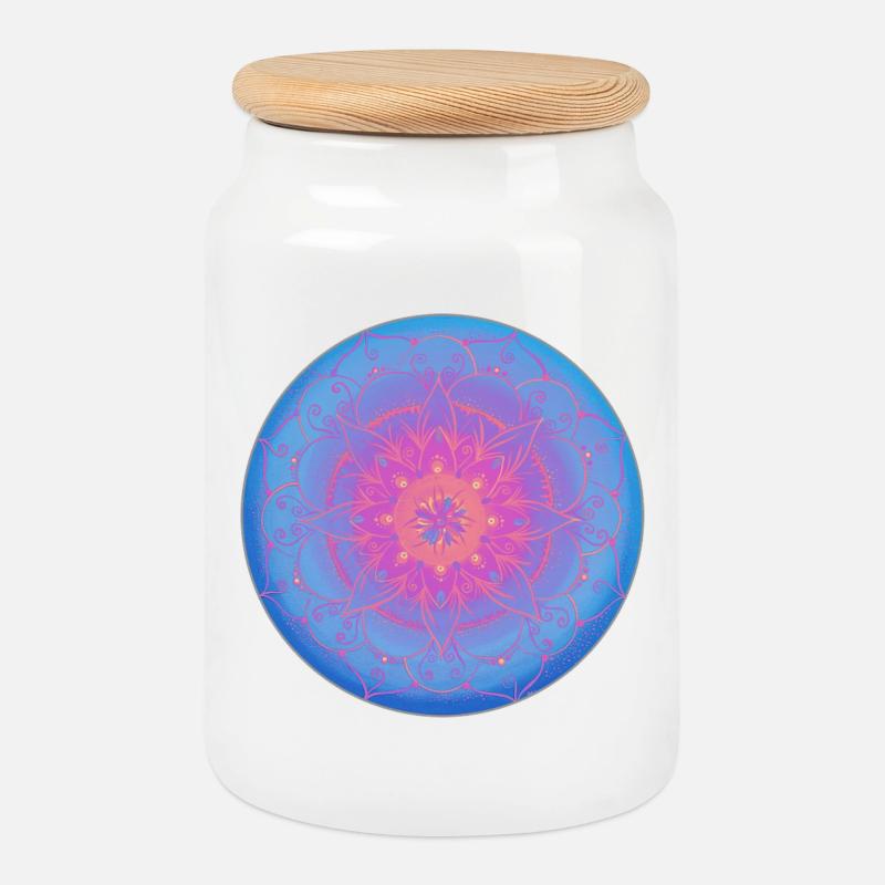 Träumerisches Mandala in blau-lila - Keksdose mit Holzdeckel - Weiß