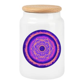 Design de mandala en violet, bleu et orange - Boîte à biscuits avec couvercle en bois - blanc - Devant