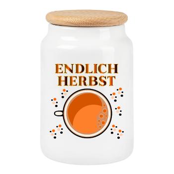 ENDLICH HERBST GETRÄNKE - Keksdose mit Holzdeckel - Weiß - Vorne