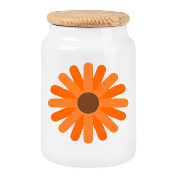 Calendula Blume T-Shirt mit Retro-Muster - Keksdose mit Holzdeckel - Weiß - Vorne