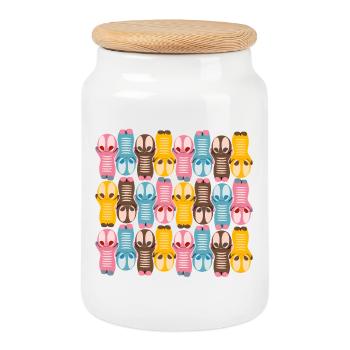 Motif de figure kawaii mignon avec des couleurs colorées - Boîte à biscuits avec couvercle en bois - blanc - Devant