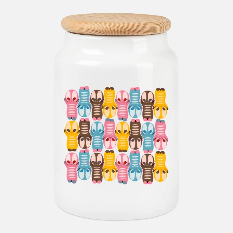 Niedliche Kawaiifigur Muster mit bunten Farben - Keksdose mit Holzdeckel - Weiß