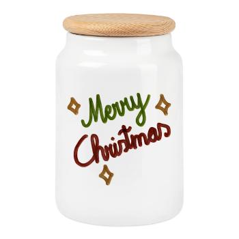 Festive Merry Christmas Handlettering - Cookie Jar with Wooden Lid - white - Front