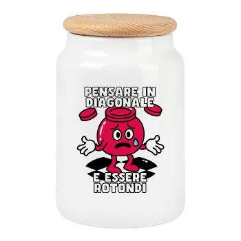 Pensez en diagonale, soyez rond - Boîte à biscuits avec couvercle en bois - blanc - Devant
