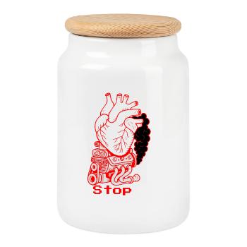 Traffic message Heart Attack - Cookie Jar with Wooden Lid - white - Front