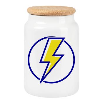 Éclairage dans le style rétro jaune et bleu - Boîte à biscuits avec couvercle en bois - blanc - Devant