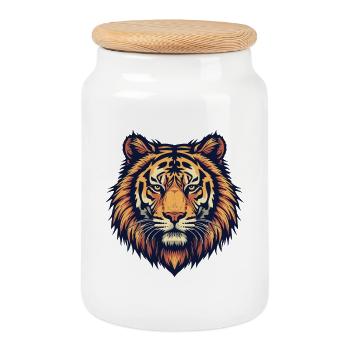 Majestätischer Tigerkopf Illustration - Keksdose mit Holzdeckel - Weiß - Vorne