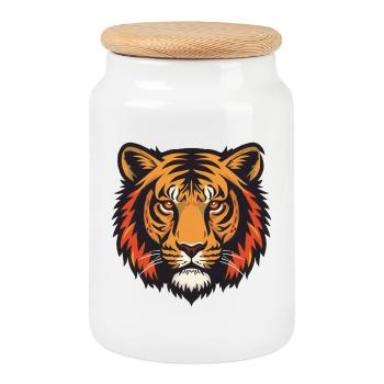 Expressive tiger head impression - Cookie Jar with Wooden Lid - white - Front