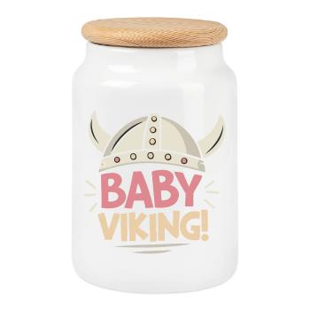 Viking Bébé Casque Pastel - Boîte à biscuits avec couvercle en bois - blanc - Devant