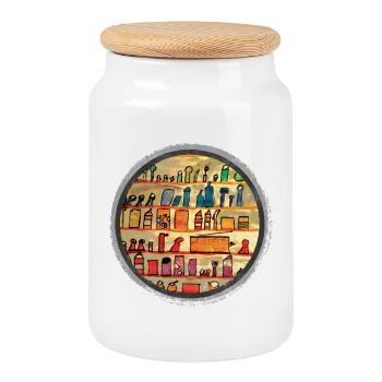Illustration abstraite d’étagère de cuisine - Boîte à biscuits avec couvercle en bois - blanc - Devant