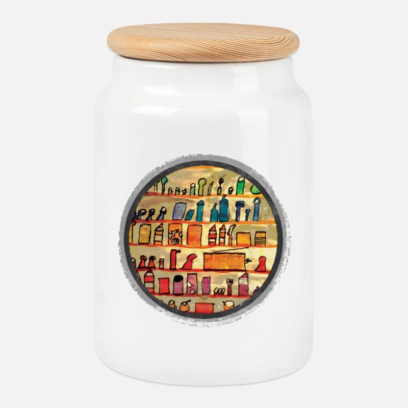 Abstrakte Küchenregal Illustration - Keksdose mit Holzdeckel - Weiß