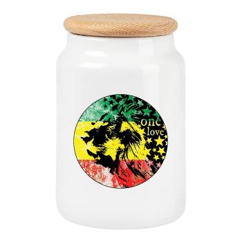 LionLiebe Rastas Reggae Design - Cookie Jar with Wooden Lid - white - Front