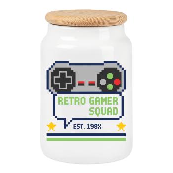 Retro Gamer Squad - for gamers - Cookie Jar with Wooden Lid - white - Front
