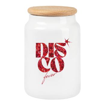 Disco Fever Glitter Love Déclaration Design - Boîte à biscuits avec couvercle en bois - blanc - Devant