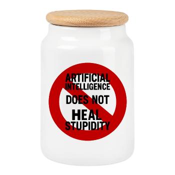 Critical anti-AI print - Cookie Jar with Wooden Lid - white - Front