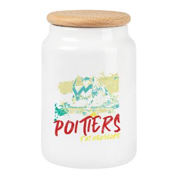 Poitiers seen from FuturoScope - Cookie Jar with Wooden Lid - white - Front