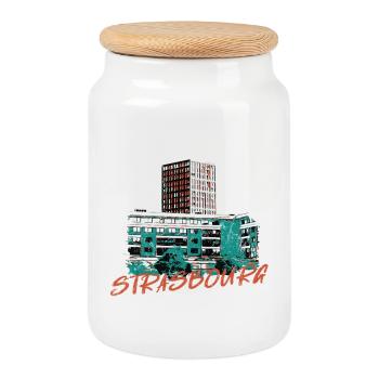 Illustration Modern Strasbourg in Rivétoile - Cookie Jar with Wooden Lid - white - Front