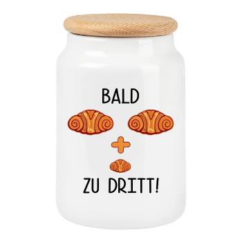 SCHWANGERSCHAFT BABY VERKÜNDEN FRANZBRÖTCHEN - Keksdose mit Holzdeckel - Weiß - Vorne