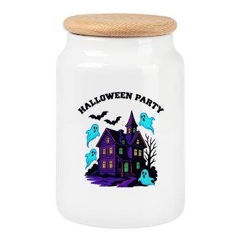 Maison hantée Halloween - Boîte à biscuits avec couvercle en bois - blanc - Devant