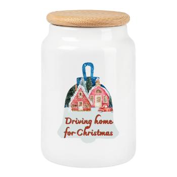 Cloche de Noël Rentrer à la maison pour Noël - Boîte à biscuits avec couvercle en bois - blanc - Devant